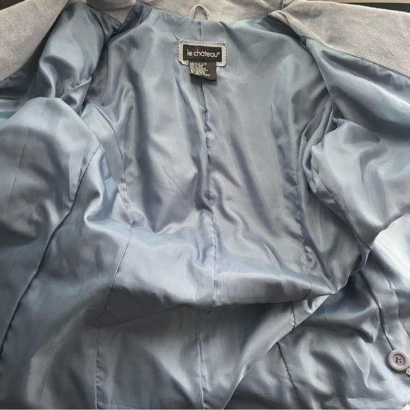Vintage Le Chateau Suede Leather Belted Trench Coat Jacket Light Blue Size Large - Picture 9 of 11